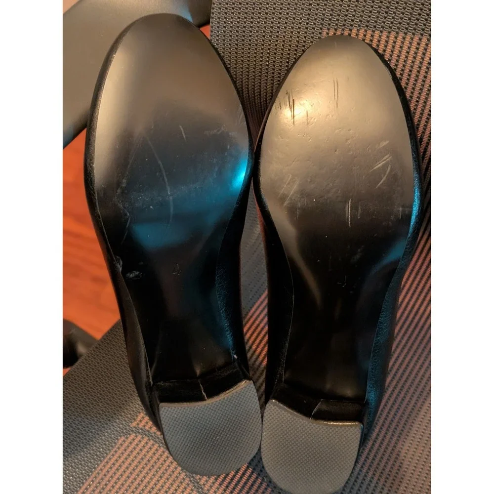 Women's Black Faux Leather Block Heel Loafers Slip-On Dress Shoes Size 4